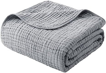 Yoofoss Muslin Blanket 100% Organic Cotton Large Twin Size 60" x 80" for Bed Couch Summer Gauze Blanket for Adults Lightweight and Breathable Grey