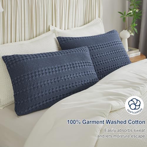 PHF Cotton Waffle Pillow Shams King Size 20" x 36", Indigo, No Insert