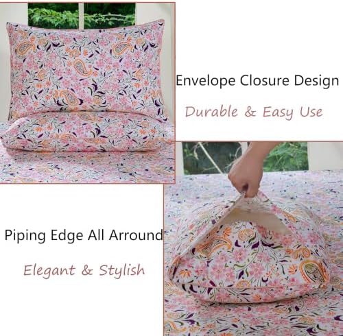 FADFAY Twin Pink Paisley 100% Egyptian Cotton Sheets Set 4 Piece, Vintage Botanical Cottagecore Bedding, Luxury Breathable Boho Floral Farmhouse Bedding with Deep Pocket Fitted Sheet for All Seasons