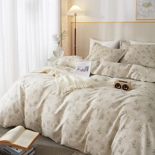 Vintage Floral Comforter Set Twin XL Garden Style Flower Leaves Boho Floral Bedding Comforter Fluffy Soft Cottagecore Bedding Set Lightweight Botanical Comforter Set with 2 Pillowcases for All Season