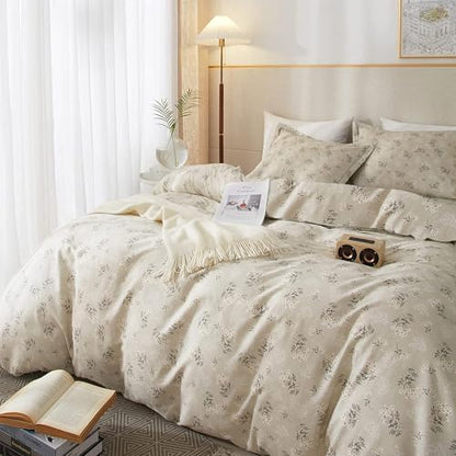 Boho Floral Comforter Set King Size Vintage Garden Style Floral Bedding Comforter with 2 Pillowcases Fluffy Soft Aesthetic Botanical Comforter Set Farmhouse Chic Flower Comforter for King Size Bed