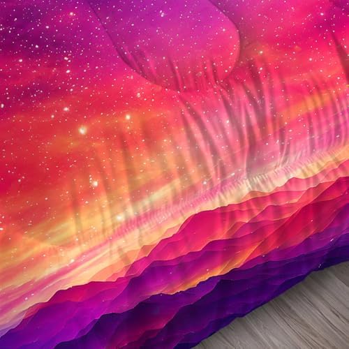 Galaxy Comforter Set Twin Size Space Bedding for Girls Boys Kids Red Gradient Starry Sky Glitter Star Bedroom Decor Quilt Bed Sets, 1 Comforter 1 Pillowcase