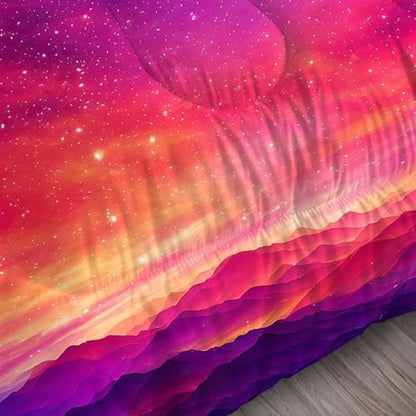 Galaxy Comforter Set Twin Size Space Bedding for Girls Boys Kids Red Gradient Starry Sky Glitter Star Bedroom Decor Quilt Bed Sets, 1 Comforter 1 Pillowcase