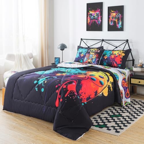 ADASMILE A & S 6 Piece Game Console Comforter Full for Boys Gaming Bedding