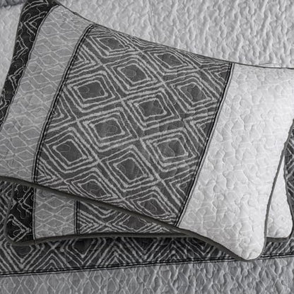Cottolester Boho California King Quilt Set,Black Grey Striped Bedspread
