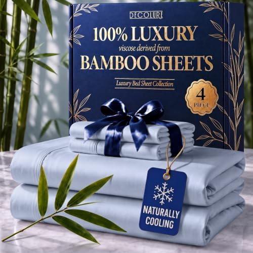 DECOLURE 100% Viscose Derived from Bamboo Sheets Queen Size | 4 Pc Bed Set