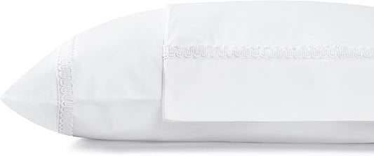Linen Home 100% Cotton Percale Interlocked Loops Lace Pillowcases King Size, White, 2 Pieces of Pillow Case, Crisp and Cool Strong Bed Linen, 20 inches X 40 inches