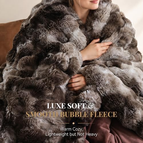 Smoofy Fluffy Faux Rabbit Fur Bubble Comforter Queen Size - Tie Dye Coffee