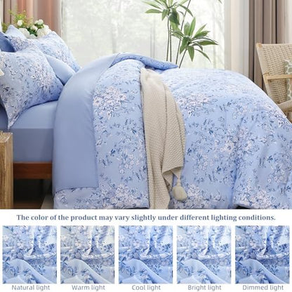 King Size Comforter Set 8 Pieces Blue Floral Bed in a Bag Comforter Sets
