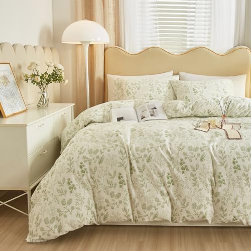 Garden Style Green Floral Comforter Set Twin XL Size Soft Fluffy Microfiber Chic Floral Printed Bedding Comforter Vintage Botanical Flowers Comforter for All Seasons Cottagecore Twin XL Comforter Set