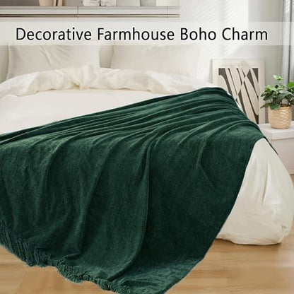 Chenille Throw Blanket for Couch 60" x 80" Twin, Dark Green