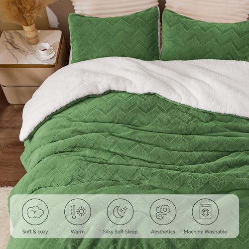 BEDELITE Fluffy Sherpa King Comforter Set,Sage Green