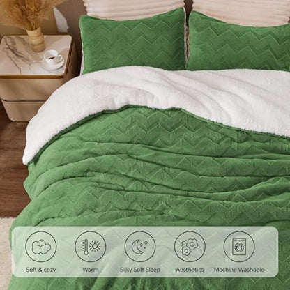 BEDELITE Fluffy Sherpa King Comforter Set,Sage Green