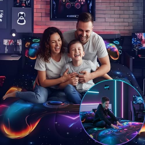 Erosebridal Game Consoles Gaming Bedding Set Queen Gamer Gifts,Gaming Comforter Sets for Boys Space Glow Geometric Kids Comforter Sets Boys Red Green Blue Teal,Game Room Decor Kids Bedroom Decor