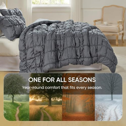 Amélie Home Queen Bubble Comforter Set, Soft, Charcoal Grey, 3-Piece