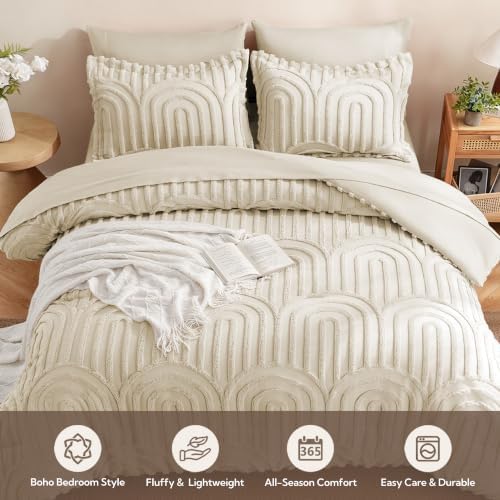 MR&HM Boho Comforter Set King 7pcs, Beige Western Arch Tufted Bedding Set