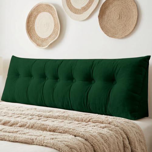 DANGHOOGY Headboard Pillow King, Large Triangular Wedge Headboard Pillow for Reading and Resting, Backrest Positioning Support Pillow with Removable Cover (Green)