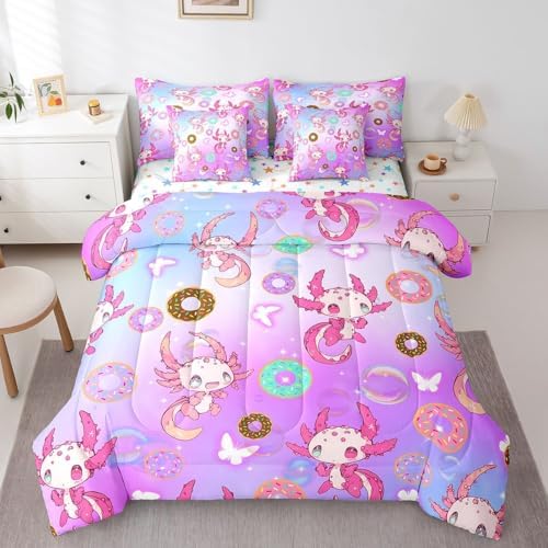 Feelyou Kids Cute Axolotl 7 Pieces Bedding Set Full Size for Boys Girls