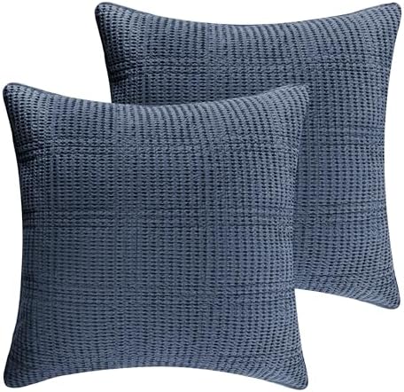 Levtex Home - Cloud Waffle - Quilted Euro Sham Set of 2 - Waffle Weave - Navy - (26x26in.), No Insert - Cotton