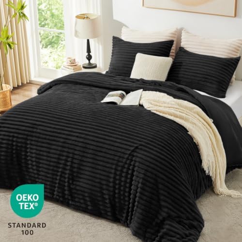 EXQ Home Fluffy Comforter Set California King Size,3 Pieces Bed Set,Dark Black