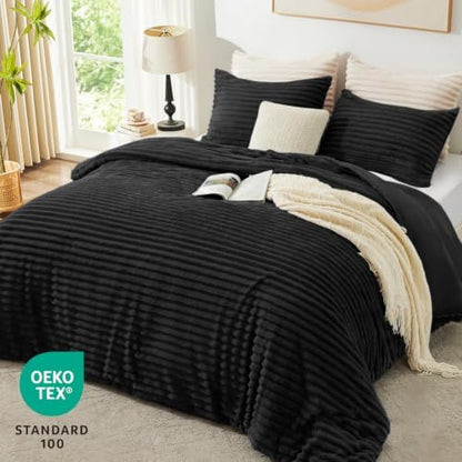 EXQ Home Fluffy Comforter Set California King Size,3 Pieces Bed Set,Dark Black