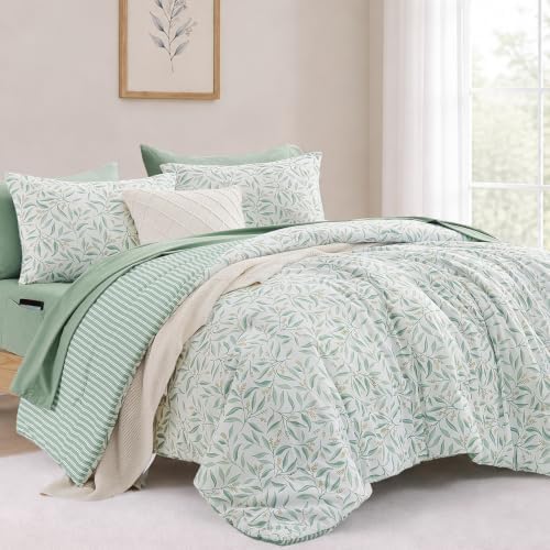 Monbix Full Size Comforter Sets-7 Pieces Floral Reversible Bed in a Bag