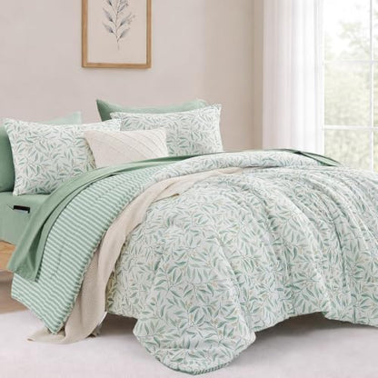 Monbix Queen Comforter Set-7 Pieces Floral Bed in a Bag Queen Bedding Sets