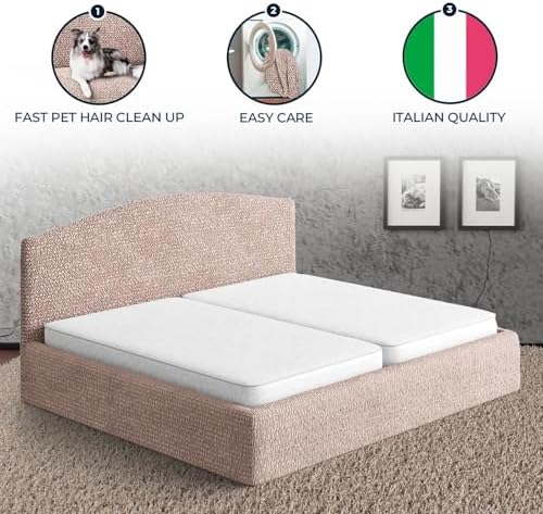 PAULATO BY GA.I.CO. Stretch Headboard and Frame Slipcover – Soft Bi-Elastic 1-Piece Bedframe Cover – Furniture Protector Machine Washable – Blush Taupe (Full/Queen 55"-71" Wide)