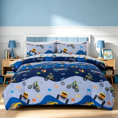 Holawakaka Boy Off-Road Race Truck Twin Comforter Set with Sheets 5 Pieces