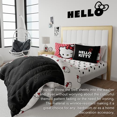 Franco Hello Kitty Polka Dot Bedding Super Soft Microfiber 4 Piece Queen Sheet Set, (Officially Licensed Product)