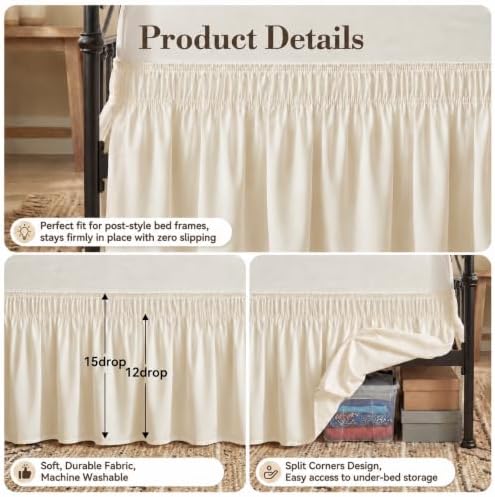 RIMELA Bed Skirt with Split Corners, King, 15 Inch Drop, Light Beige