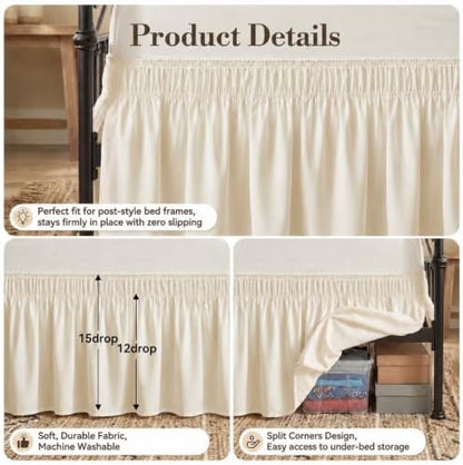 RIMELA Bed Skirt with Split Corners, King, 15 Inch Drop, Light Beige