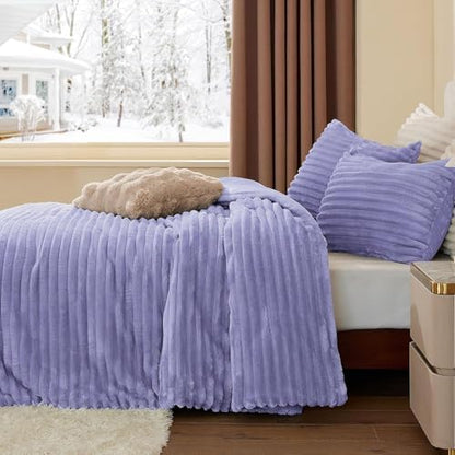 BEDELITE Fleece Full Comforter Set, Fluffy Bed Set, Lavender