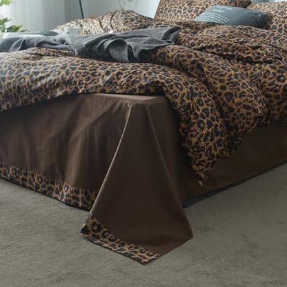 Leopard Print Comforter Set Full Size Animal Cheetah Printed Comforter Set 3 Pieces Fluffy Soft Microfiber Brown/Black Floral Bedding Set Farmhouse Boho Bed Comforter with 2 Pillowcases for All Season