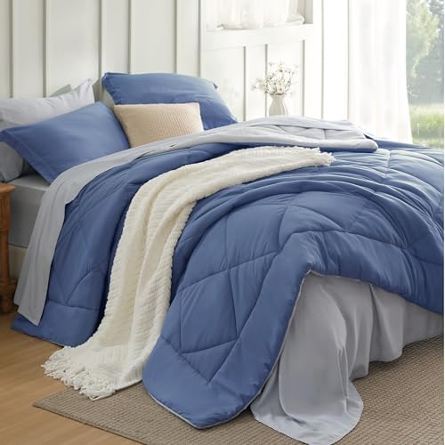 Bedsure Twin XL Comforter Set Reversible Bed Set 5 Infinity Blue/Light Grey