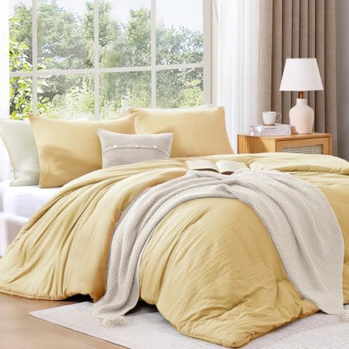 Full Comforter Set-3 Pieces Soft Butter Yellow Comforter Full Size Bedding
