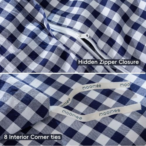 MooMee Gingham Duvet Cover Set 100% Washed Cotton Linen Like