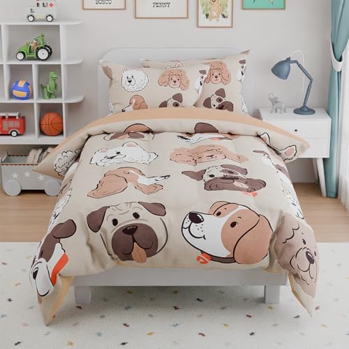 Dog Kids Bedding Set for Girls Boys, Ultra Soft Microfiber Comforter Set Full Size 4-Pieces, Dogs Comforters Bed Sets for Kid Tween Teen Bedroom Decor