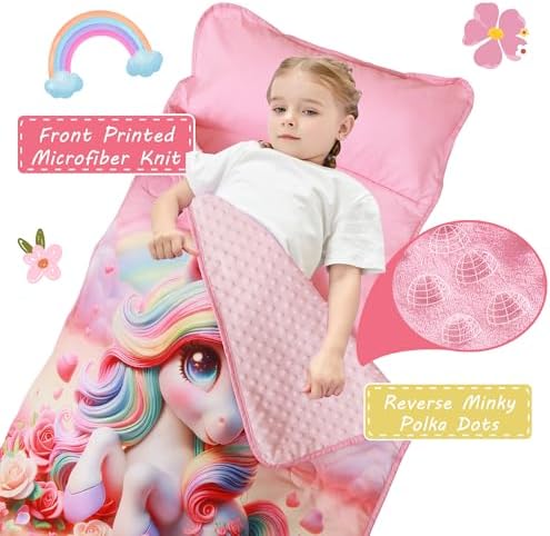 Lasoftan Toddler Nap Mat with Pillow and Blanket, Extra Large Rolled Napping Mats,Slumber Bags for Boys Girls,Kids Sleeping Bag for Daycare, Preschool Travel Camping