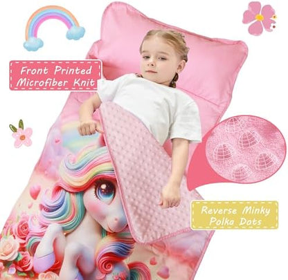 Lasoftan Toddler Nap Mat with Pillow and Blanket, Extra Large Rolled Napping Mats,Slumber Bags for Boys Girls,Kids Sleeping Bag for Daycare, Preschool Travel Camping