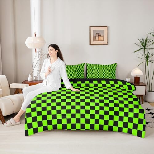 jejeloiu Bright Green Black Comforter Set with Sheets 7 Piece Full Size