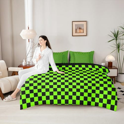 jejeloiu Bright Green Black Comforter Set with Sheets 7 Piece Full Size