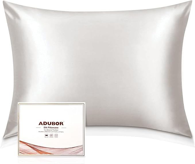 Adubor 100% Silk Pillowcase - Mulberry Silk Pillow Cases, 22 Momme 6A Grade Fibers, Silk Pillow Case for Hair and Skin Health, with Hidden Zipper (King 20''×36'', Lvory White, 1PC)