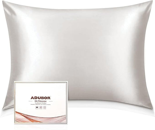 Adubor 100% Silk Pillowcase - Mulberry Silk Pillow Cases, 23 Momme 6A Grade Fibers, Silk Pillow Case for Hair and Skin Health, with Hidden Zipper (Standard: 20''x26'', Lvory White, 2PC)