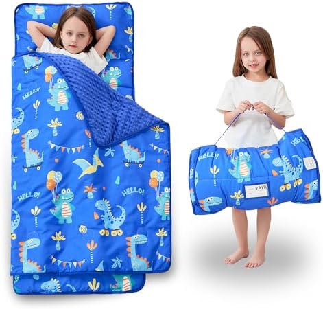 Lasoftan Toddler Nap Mat with Pillow and Blanket, Extra Large Rolled Napping Mats,Slumber Bags for Boys Girls,Kids Sleeping Bag for Daycare, Preschool Travel Camping