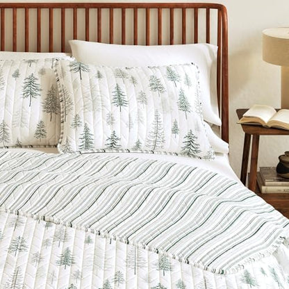 Great Bay Home Lodge Quilt Set - 3-Piece Full/Queen Size Rustic Bedding Set - Lightweight, All-Season, Reversible Bedspread (Grey/Green)