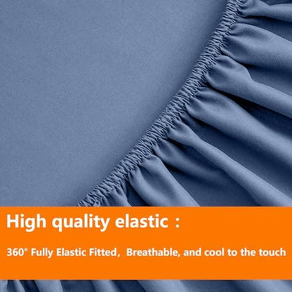 TAIMIT Slate Blue King Comforter Set - 7 Pieces, Bed in a Bag Bedding Sets with All Season Soft Quilted Warm Fluffy Comforter,Flat Sheet,Fitted Sheet,2 Pillow Shams,2 Pillowcases