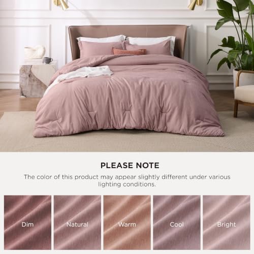 Bedsure Dusty Pink Queen Comforter Set, Cationic Dyed Bedding Set 3 Pcs
