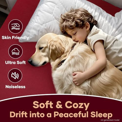 OhGeni Waterproof Mattress Protector, Queen Size Mattress Pad Fitted with Deep Pocket 6"-18", Breathable Noiseless Soft, Washable Dirt-Proof Mattress Cover, Red, More Than 99 pcs fibers, Daybed Cover
