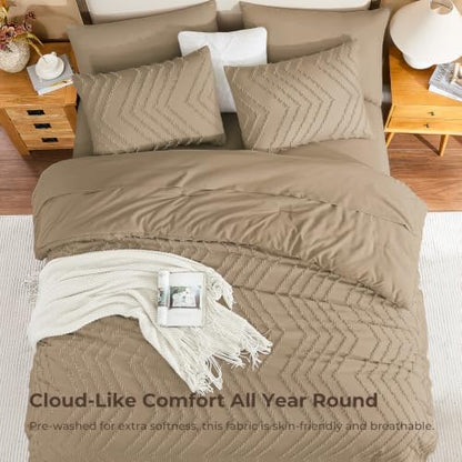 Litanika Taupe Super King Plus Comforter with Sheets, 7 Pieces Boho Bed Set